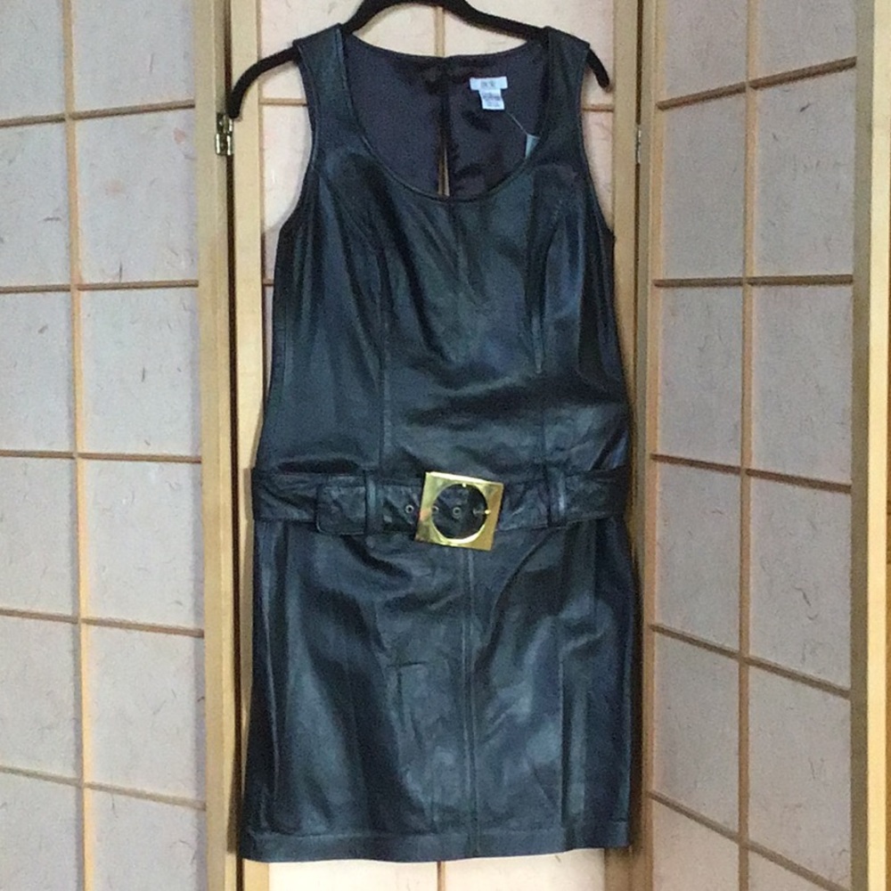Black leather dress with matching belt